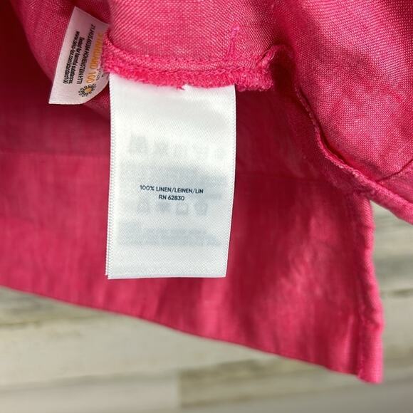 Lands’ End Women’s Petite S Pink 100% Linen Long Sleeve Tunic Blouse top shirt - Picture 4 of 6